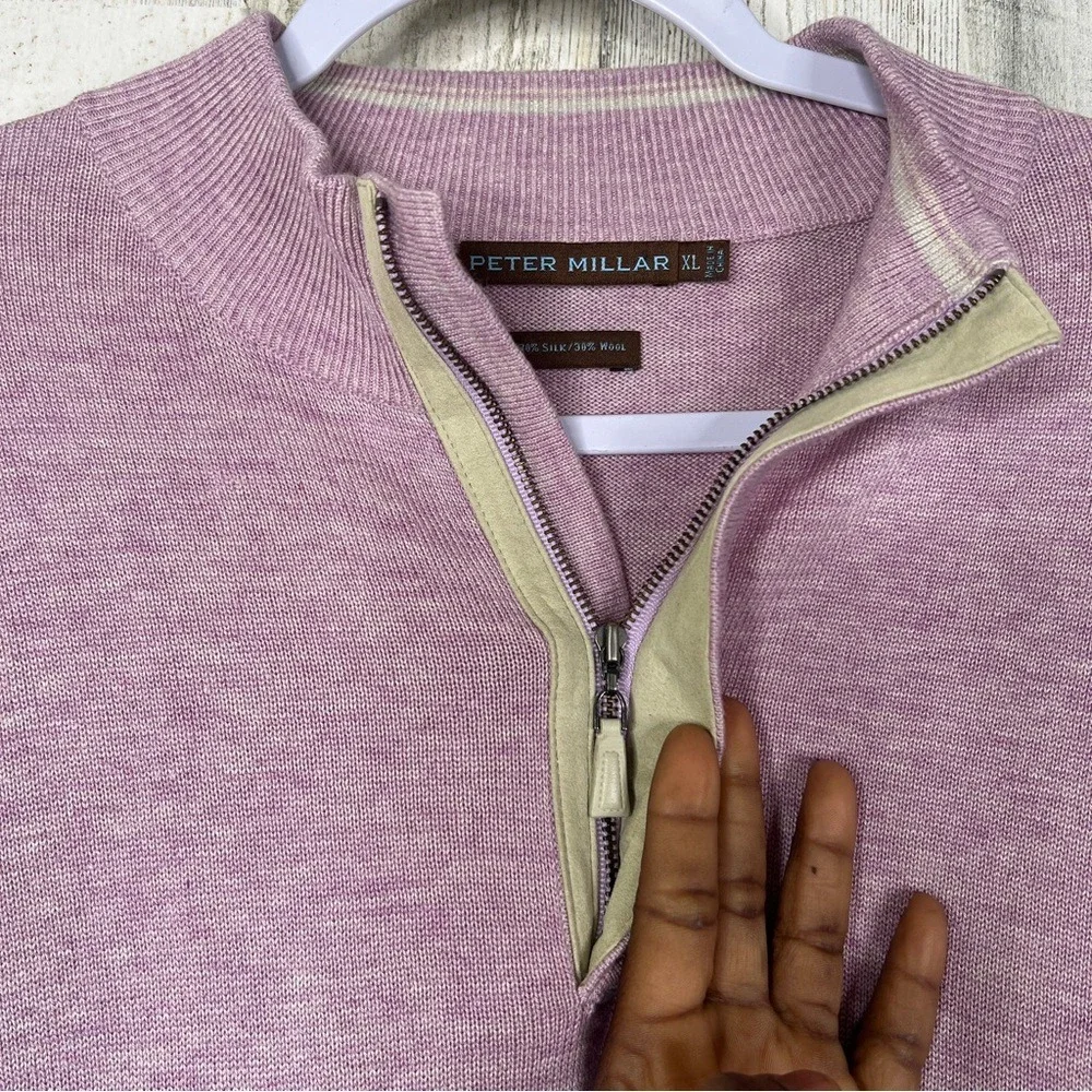 Peter Millar Mens XL Sweater Silk Wool Purple 1/4 Zip‎ Preppy Pullover